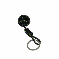 Porte cles pomme de touline noir a points bleu et jaune 12 