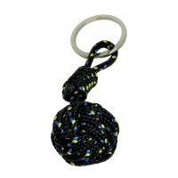 Porte cles pomme de touline noir a points bleu et jaune 2 1 