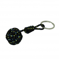 Porte cles pomme de touline noir a points bleu et jaune 4 