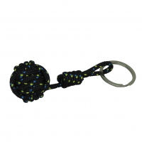 Porte cles pomme de touline noir a points bleu et jaune 5 