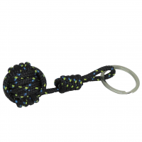 Porte cles pomme de touline noir a points bleu et jaune 5 1 