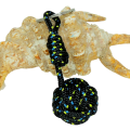 Porte cles pomme de touline noir a points bleu et jaune 6 1 