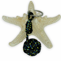 Porte cles pomme de touline noir a points bleu et jaune 9 