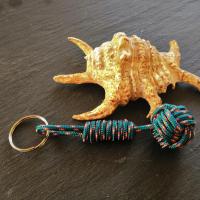 Porte cles pomme de touline vert fonce rose et anis 2 